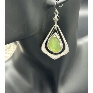 Vintage Artisan Handcrafted Boho Prehnite Teardrop Earrings